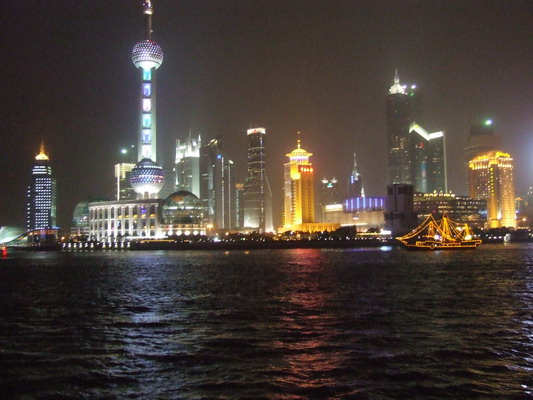 Вечерний Шанхай - вид На противоположную набережную Пудонг shanhai